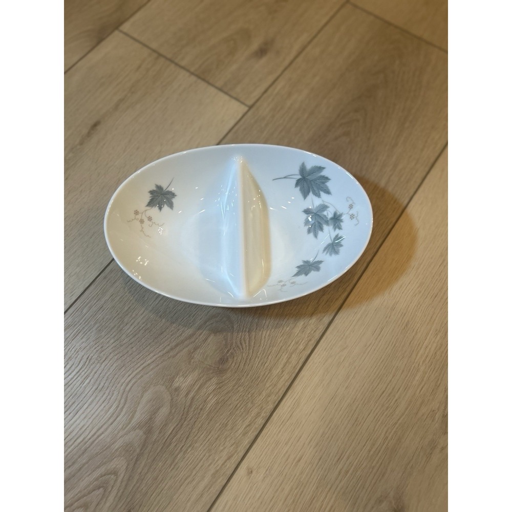 Noritake Cook n Serve Wild Ivy 102 Divided Vegetable Bowl Oval Japan China Grey